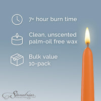 Stonebriar 10-pack orange unscented taper candles, 10 inch, 7 hour burn time