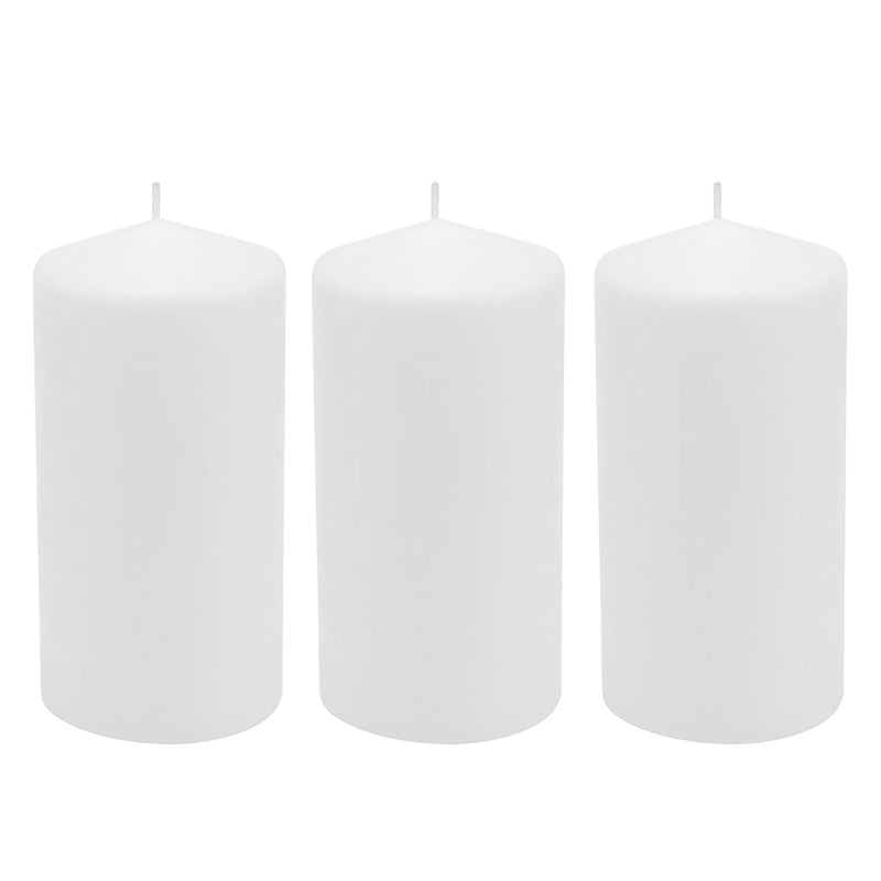 Stonebriar 3 Pack Tall 3 x 6 Inch 65 Hour Long Burning Unscented White Wax Pillar Candles