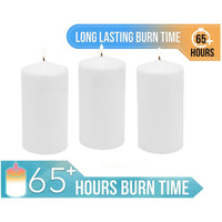 Stonebriar 3 Pack Tall 3 x 6 Inch 65 Hour Long Burning Unscented White Wax Pillar Candles