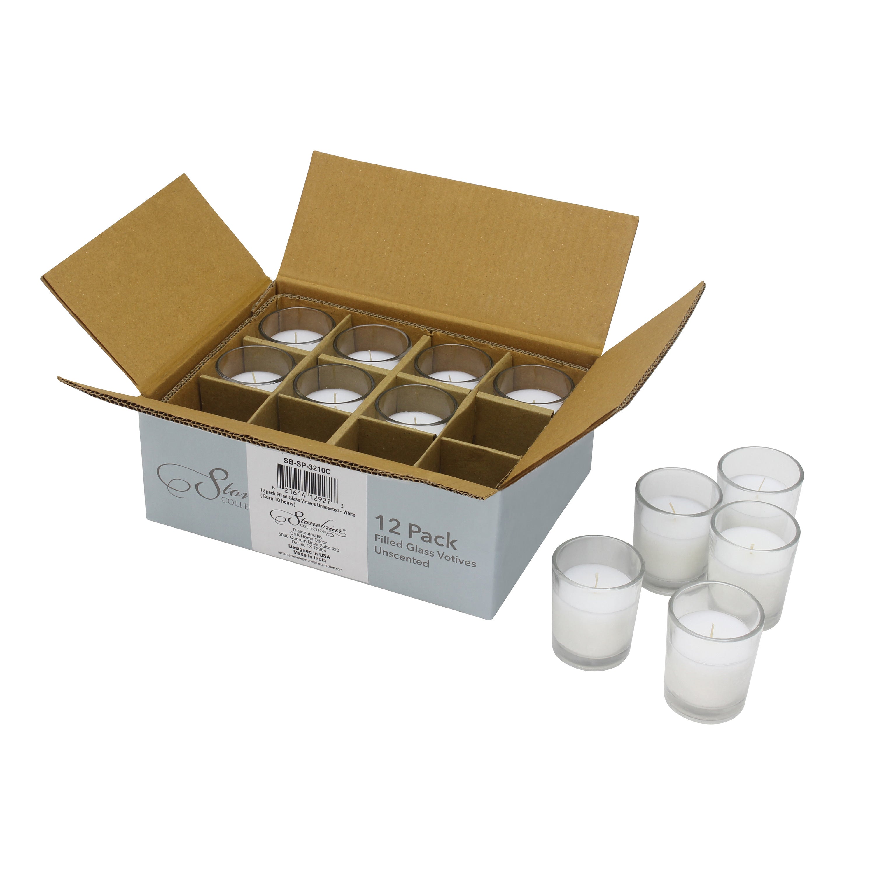 Stonebriar Votive Candles, 12 Hour Burn Time, Unscented Long-Lasting Wax Filled Candles in Clear Glass for Home Décor & Special Occasions, Pack of 12, White