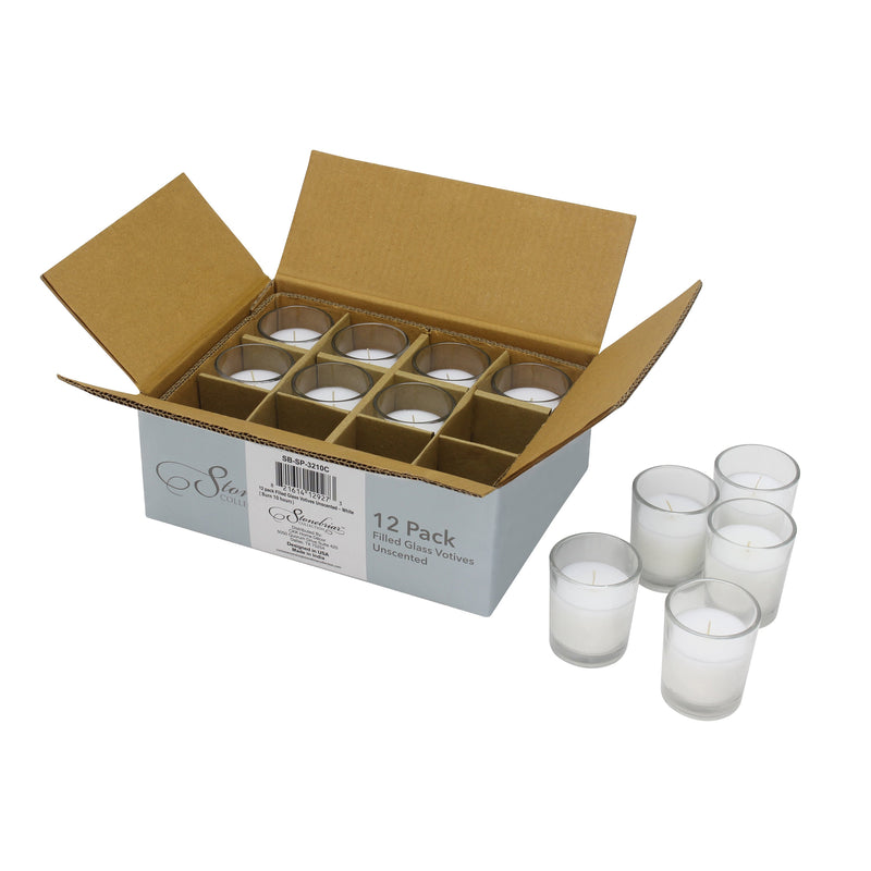 Stonebriar Votive Candles, 12 Hour Burn Time, Unscented Long-Lasting Wax Filled Candles in Clear Glass for Home Décor & Special Occasions, Pack of 12, White