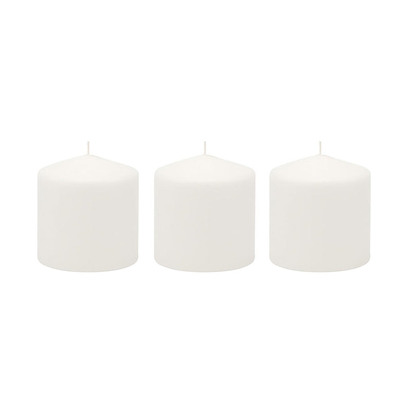 Stonebriar 3 Pack Tall 3 x 3 Inch 18 Hour Long Burning Unscented White Wax Pillar Candles