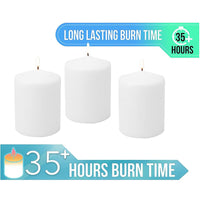 Stonebriar 3 Pack Tall 3 x 3 Inch 18 Hour Long Burning Unscented White Wax Pillar Candles