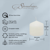 Stonebriar 3 Pack Tall 3 x 3 Inch 18 Hour Long Burning Unscented White Wax Pillar Candles