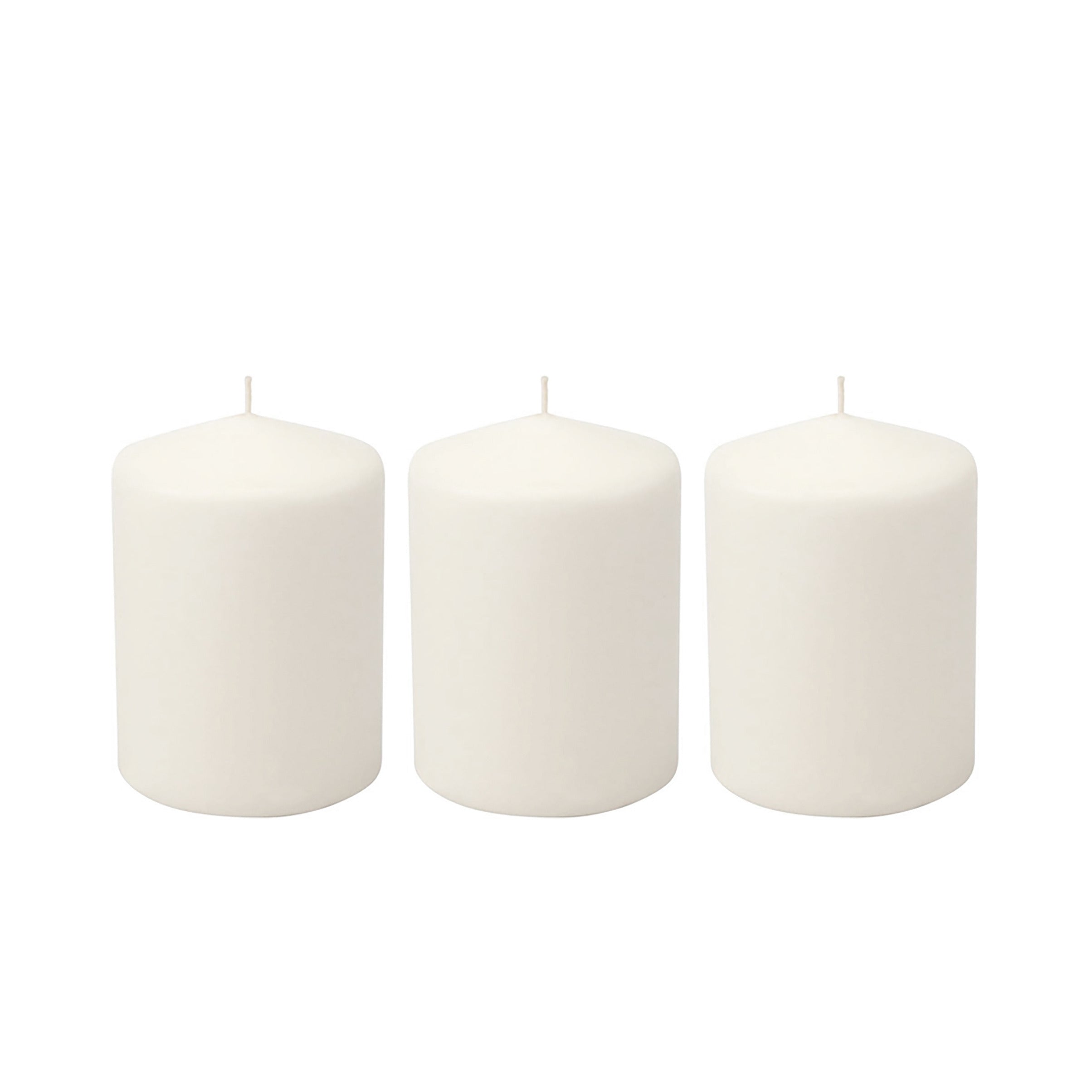 Stonebriar 3 Pack Tall 3 x 4 Inch 35 Hour Long Burning Unscented White Wax Pillar Candles
