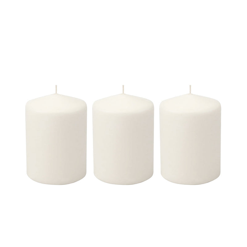 Stonebriar 3 Pack Tall 3 x 4 Inch 35 Hour Long Burning Unscented White Wax Pillar Candles