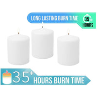 Stonebriar 3 Pack Tall 3 x 4 Inch 35 Hour Long Burning Unscented White Wax Pillar Candles