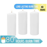 Stonebriar 3 Pack Tall 3 x 8 Inch 80 Hour Long Burning Unscented White Wax Pillar Candles