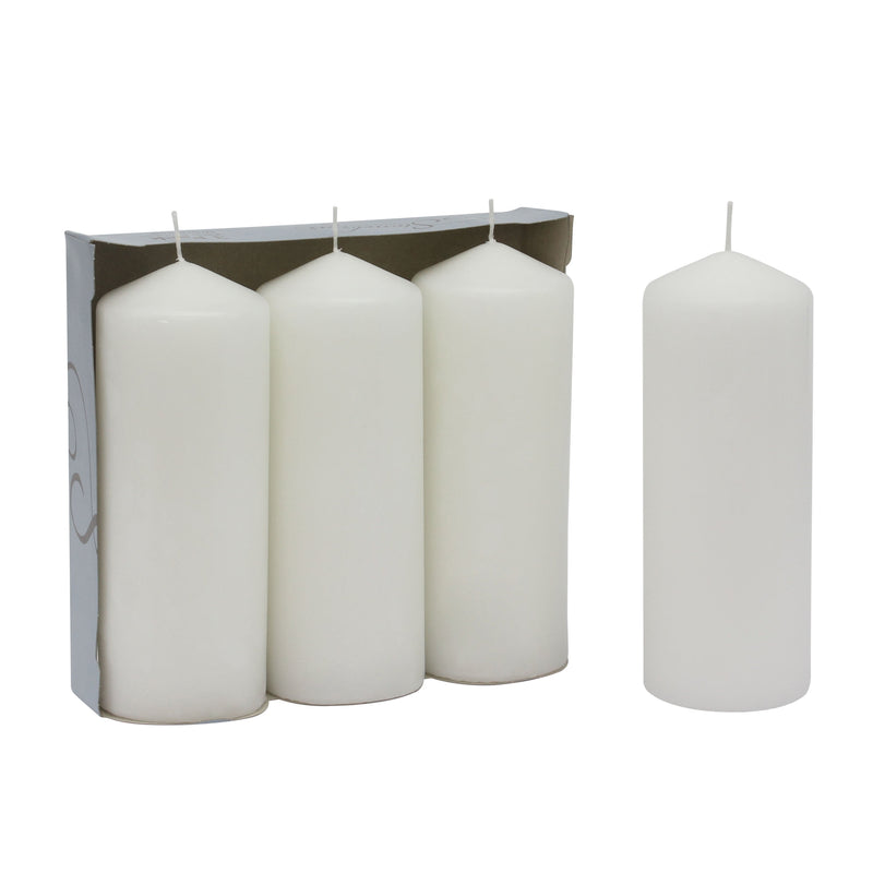 Stonebriar 3 Pack Tall 3 x 8 Inch 80 Hour Long Burning Unscented White Wax Pillar Candles