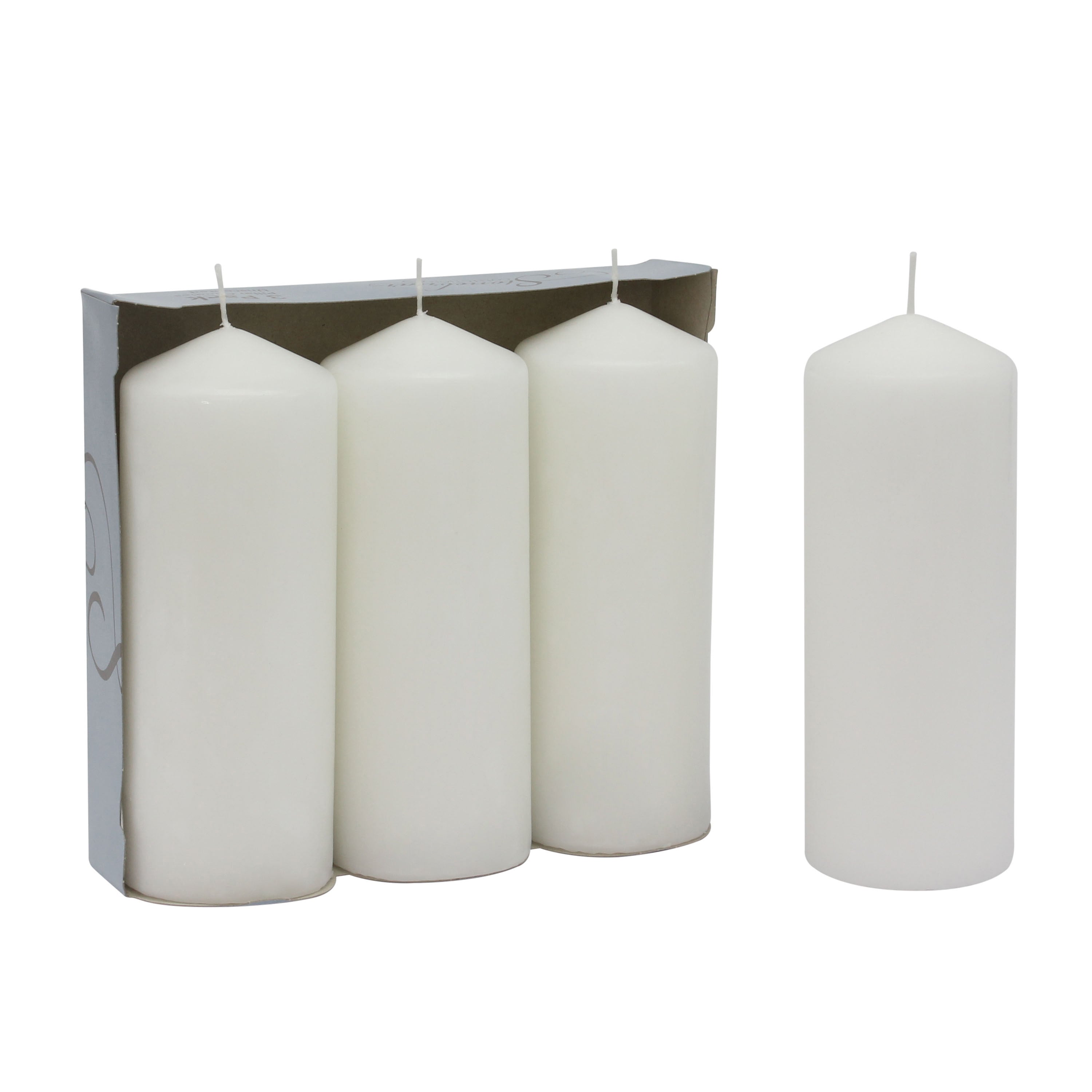 Stonebriar 3 Pack Tall 3 x 8 Inch 80 Hour Long Burning Unscented White Wax Pillar Candles