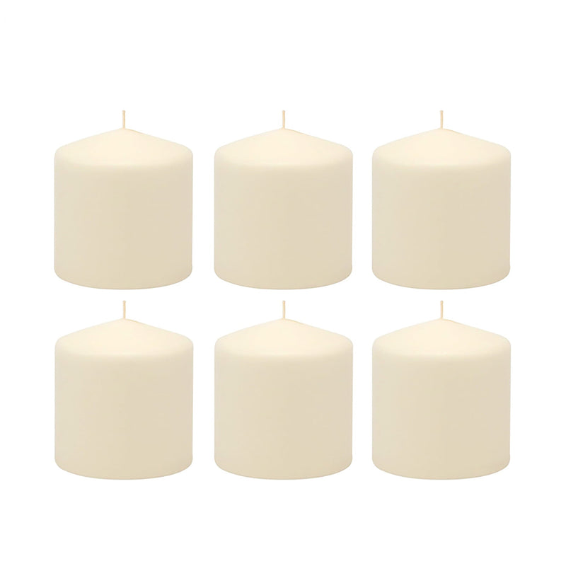 Stonebriar Unscented Pillar Candles, 18 Hour Burn Time, Long-Lasting Wax Candles for Weddings, Pack of 6, Ivory, 3' x 3'