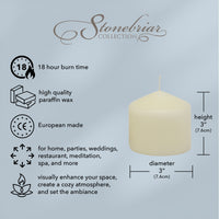 Stonebriar Unscented Pillar Candles, 18 Hour Burn Time, Long-Lasting Wax Candles for Weddings, Pack of 3, Ivory, 3' x 3'