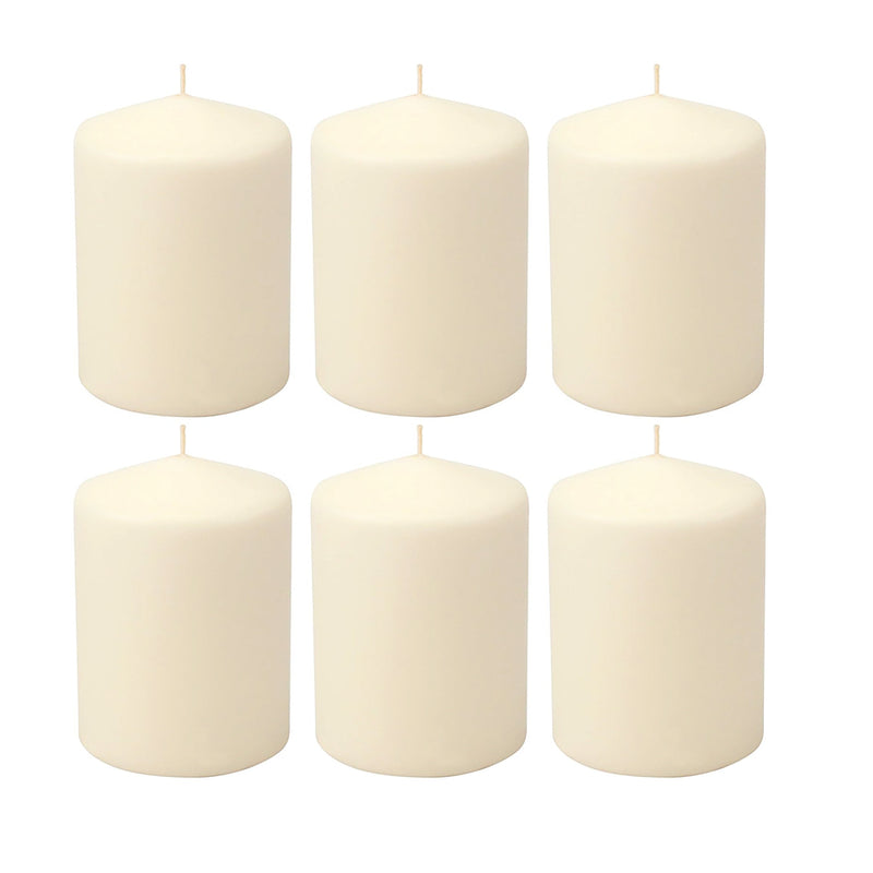 Stonebriar Unscented Pillar Candles, 35 Hour Burn Time, Long-Lasting Wax Candles for Weddings, Pack of 6, Ivory, 3' x 4'
