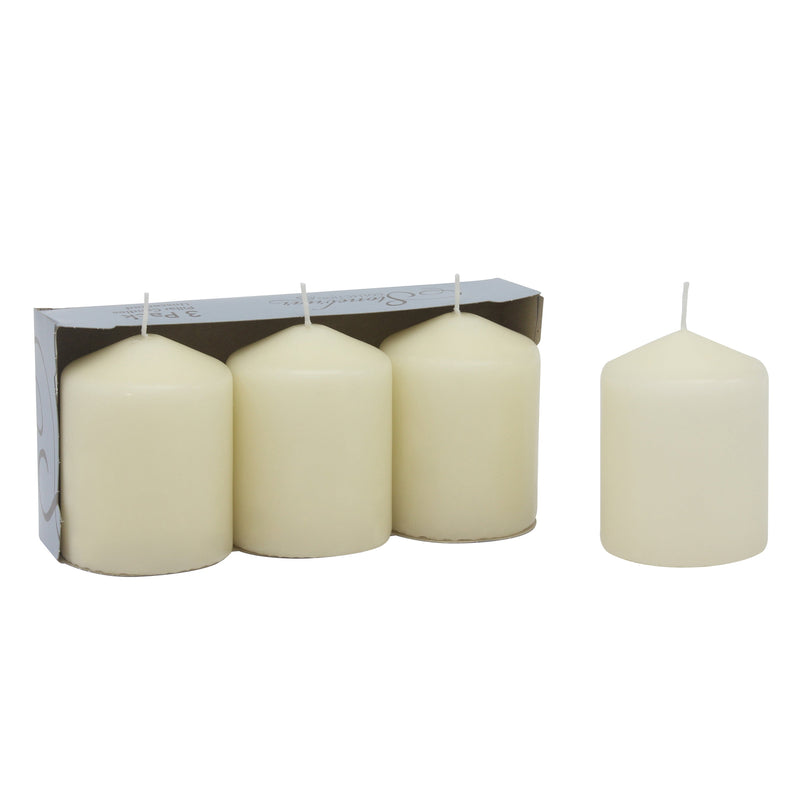 Stonebriar Unscented Pillar Candles, 35 Hour Burn Time, Long-Lasting Wax Candles for Weddings, Pack of 3, Ivory, 3' x 4'