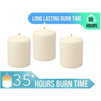 Stonebriar Unscented Pillar Candles, 35 Hour Burn Time, Long-Lasting Wax Candles for Weddings, Pack of 3, Ivory, 3' x 4'