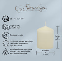 Stonebriar Unscented Pillar Candles, 35 Hour Burn Time, Long-Lasting Wax Candles for Weddings, Pack of 3, Ivory, 3' x 4'