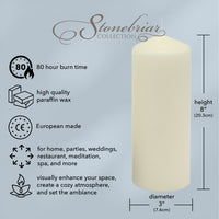 Stonebriar 80 Hour Long Burning Unscented Pillar Candles, 3x8, Ivory, 6 count