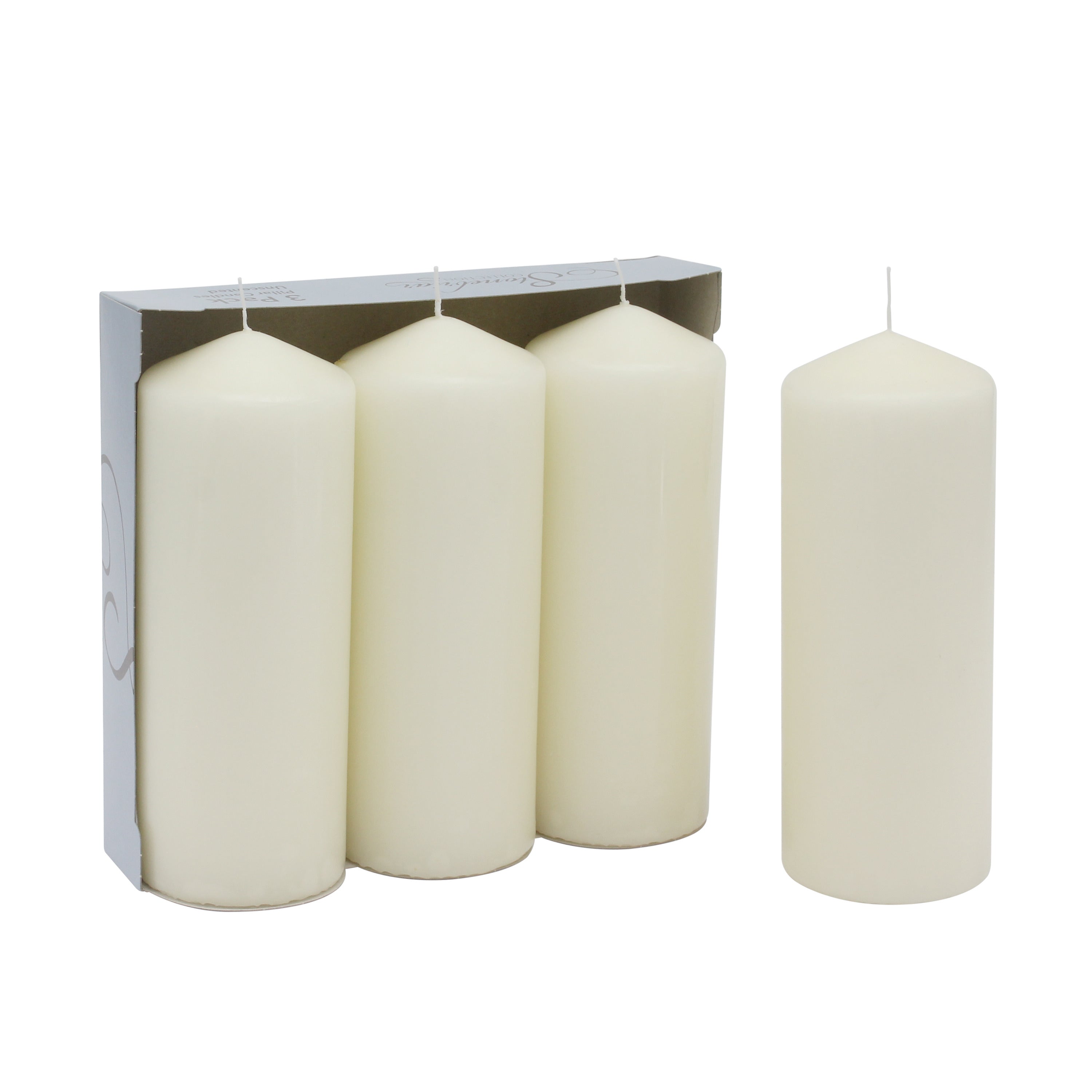 Stonebriar Unscented Pillar Candles, 80 Hour Burn Time, Long-Lasting Wax Candles for Weddings, Pack of 3, Ivory, 3' x 8'