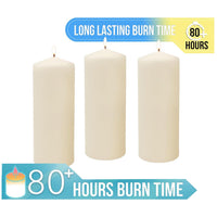 Stonebriar Unscented Pillar Candles, 80 Hour Burn Time, Long-Lasting Wax Candles for Weddings, Pack of 3, Ivory, 3' x 8'