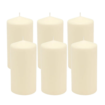 Stonebriar Unscented Pillar Candles, 65 Hour Burn Time, Long-Lasting Wax Candles for Weddings, Pack of 6, Ivory, 3' x 6'