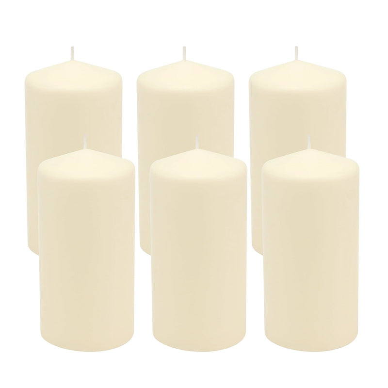 Stonebriar Unscented Pillar Candles, 65 Hour Burn Time, Long-Lasting Wax Candles for Weddings, Pack of 6, Ivory, 3' x 6'
