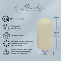 Stonebriar Unscented Pillar Candles, 65 Hour Burn Time, Long-Lasting Wax Candles for Weddings, Pack of 6, Ivory, 3' x 6'