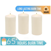 Stonebriar Unscented Pillar Candles, 65 Hour Burn Time, Long-Lasting Wax Candles for Weddings, Pack of 3, Ivory, 3' x 6'