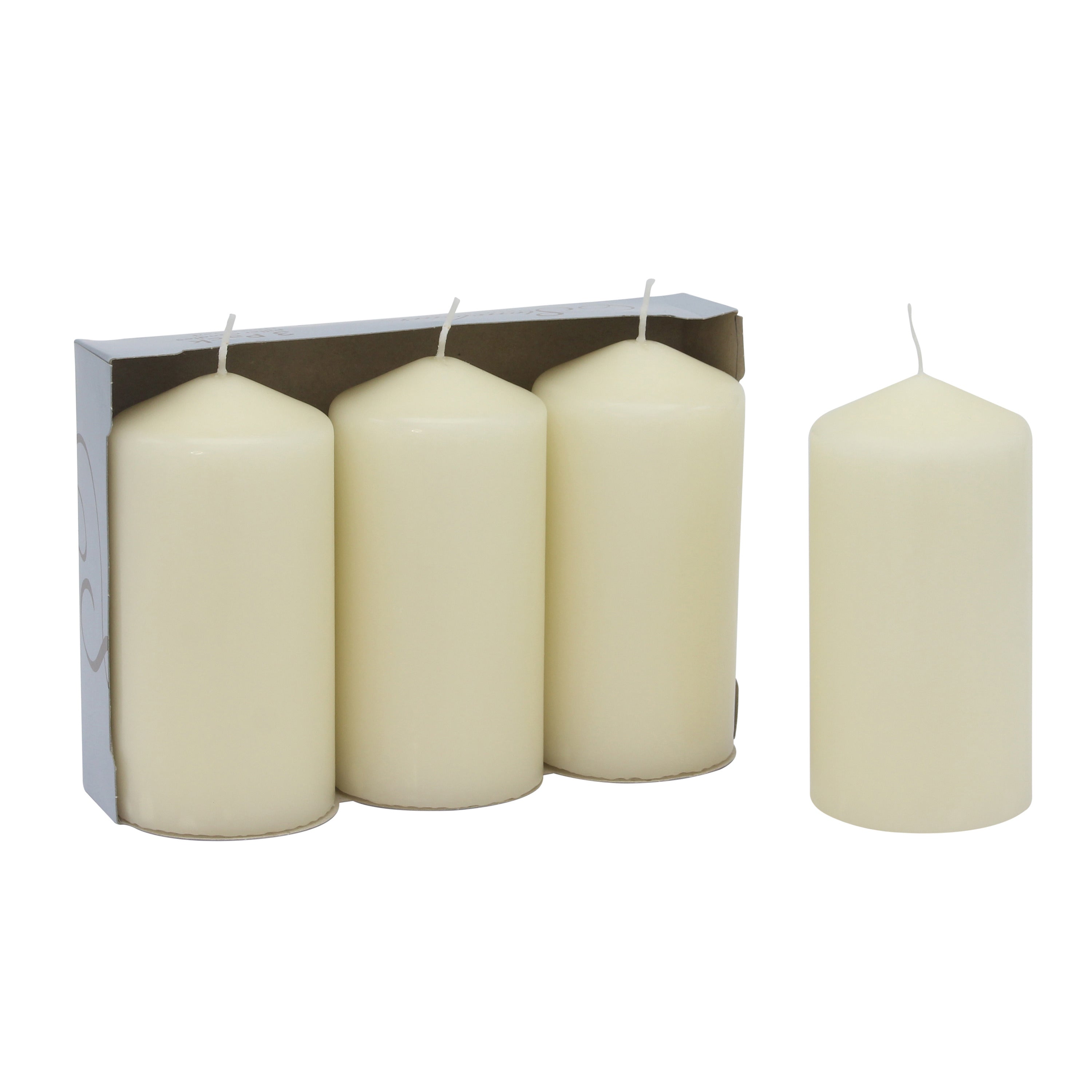 Stonebriar Unscented Pillar Candles, 65 Hour Burn Time, Long-Lasting Wax Candles for Weddings, Pack of 3, Ivory, 3' x 6'