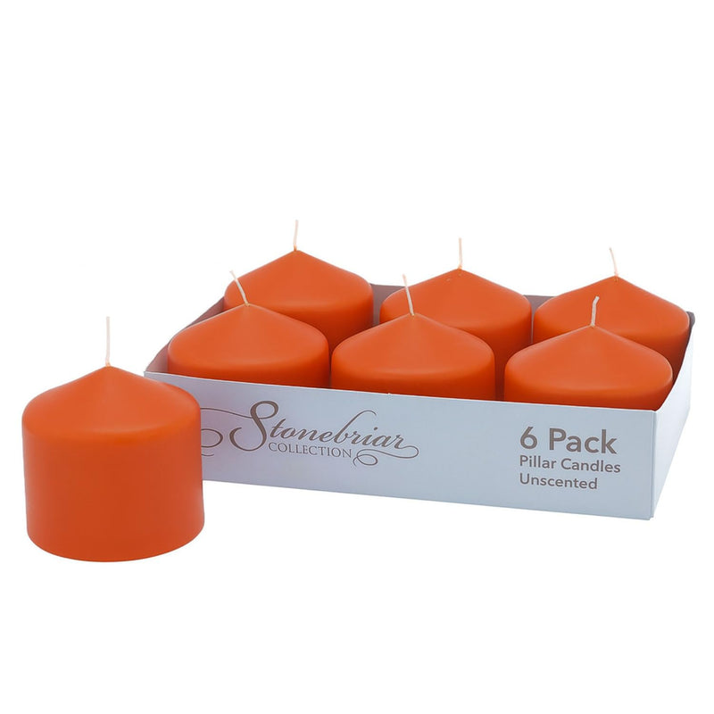Stonebriar 6-pack orange unscented pillar candles, 3 by 3 inch