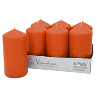 Stonebriar 6-pack orange unscented pillar candles, 3 by 6 inch, 65 hour burn time