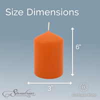 Stonebriar 6-pack orange unscented pillar candles, 3 by 6 inch, 65 hour burn time