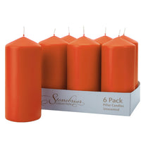 Stonebriar 6-pack orange unscented pillar candles, 3 by 8 inch