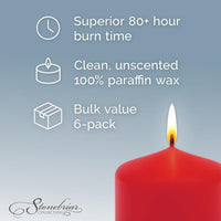 Stonebriar 6-pack red unscented pillar candles, 3 by 8 inch