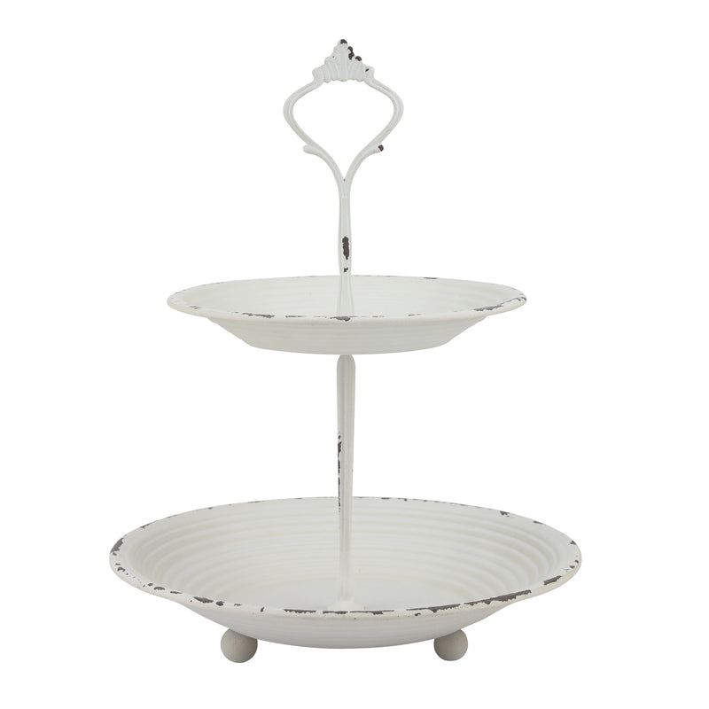 2-Tier Trinket Tray with Attached Handle - Metal - Off-White - 9.8" x 7.6"