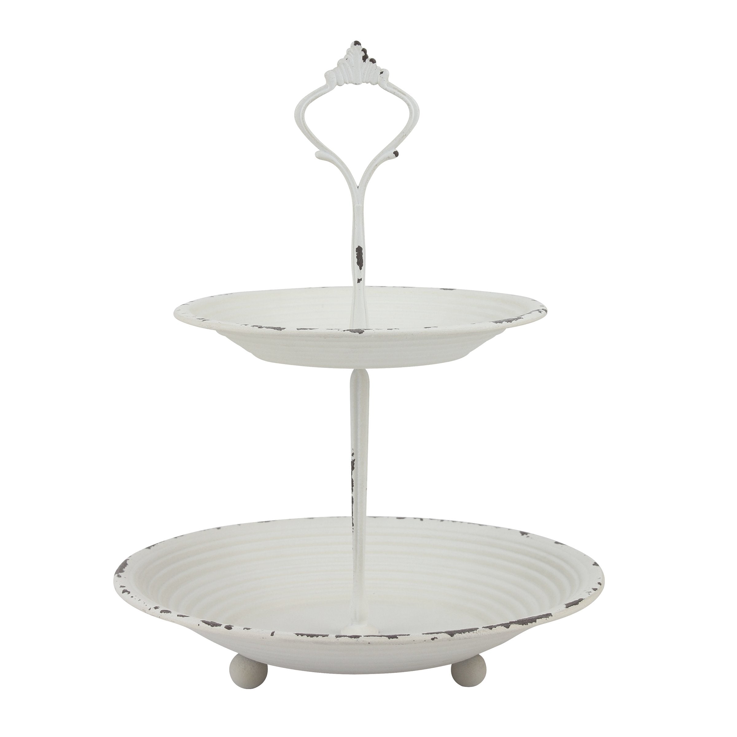 2-Tier Trinket Tray with Attached Handle - Metal - Off-White - 9.8" x 7.6" (WS)