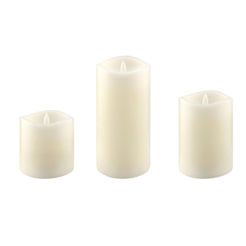 3-Pack Real Wax Assorted Size Flameless LED Pillar Candles with Remote and Timer - Off White (WS)