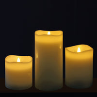 3-Pack Real Wax Assorted Size Flameless LED Pillar Candles with Remote and Timer - Off White