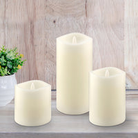 3-Pack Real Wax Assorted Size Flameless LED Pillar Candles with Remote and Timer - Off White