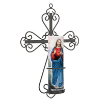 Decorative Scrolled Metal Cross Wall Sconce with Jesus LED Candle