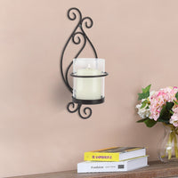 Black Scrolled Metal Pillar Candle Wall Sconce