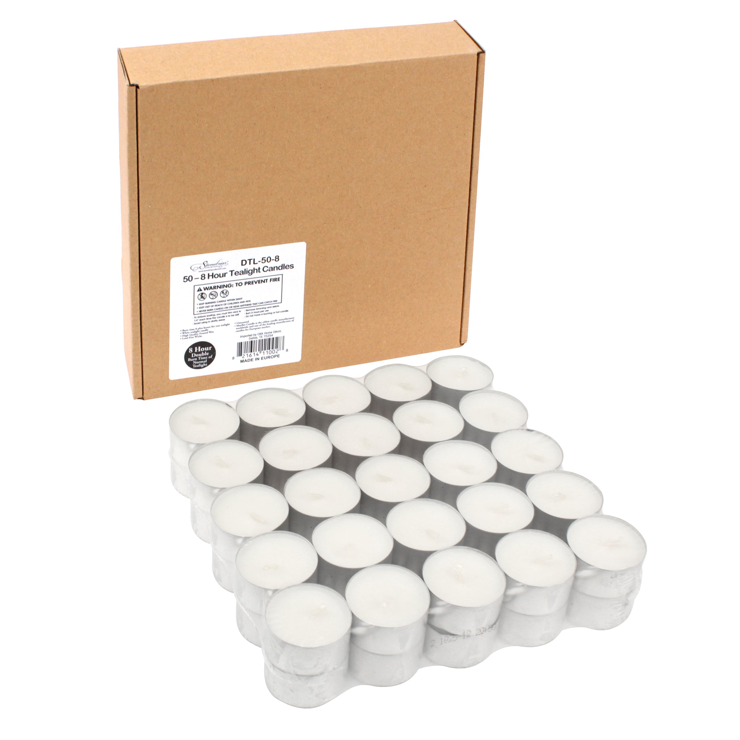 Long Burning Tealight - 8 Hours, White, Unscented (50 Pack) | Stonebriar Collection