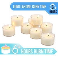 Unscented Long Burning Clear Cup Tealight Candles - 6 to 7 Hour Extended Burn Time, White (48 Pack)