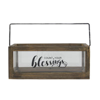 Rustic Rectangular Wood and Glass Tray Rail Candle Holder