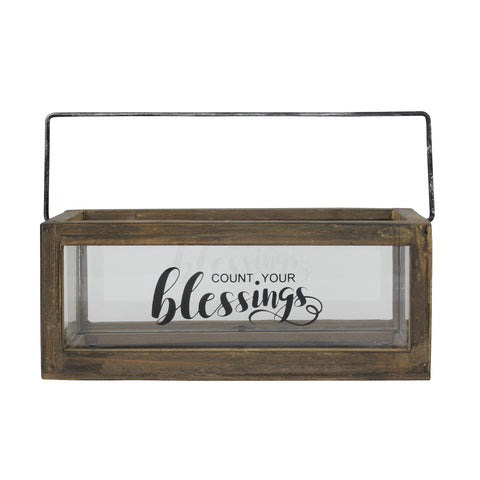 Rustic Rectangular Wood and Glass Tray Rail Candle Holder