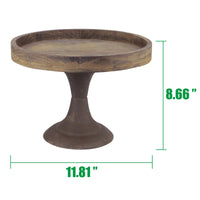 Rustic Worn Natural Wood and Metal Pedestal Tray