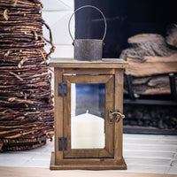 Medium Rustic Wood Lantern - 11 Inch Hurricane Candle Lantern