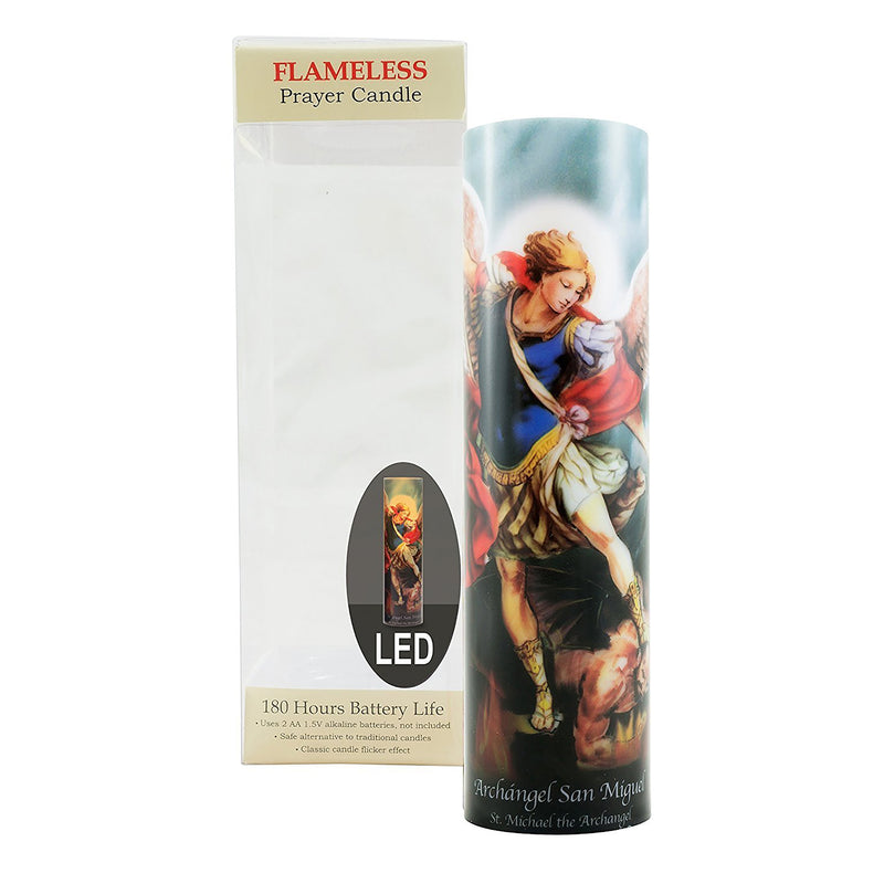 St. Michael Flickering LED Prayer Candle with Timer