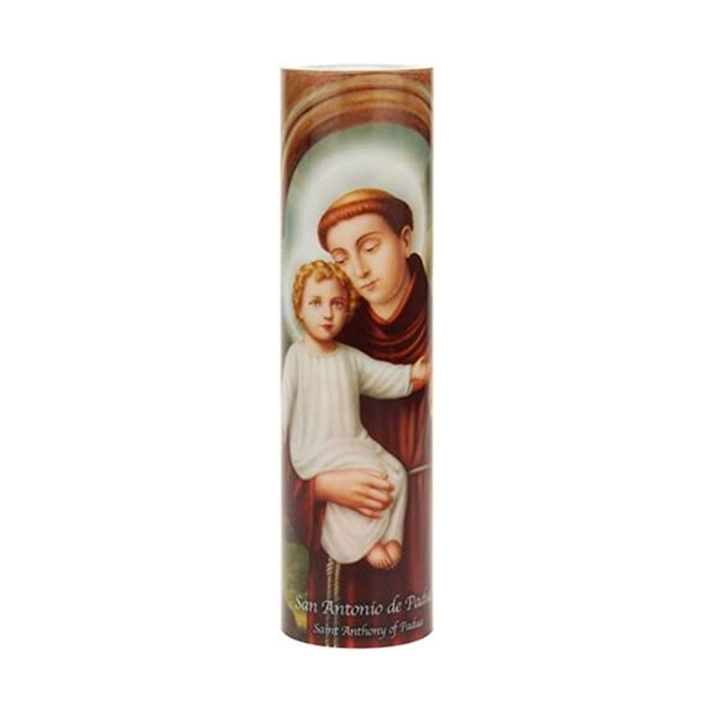 Saints Collection St. Anthony Flickering LED Prayer Candle - English & Spanish Prayers, Unique Religious Decoration for Altar, Mantle or Home (WS)