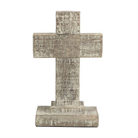 9" Wooden Pedestal Cross with Metal Details