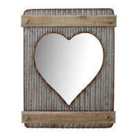 Corrugated Metal and Wood Heart Shaped Mirror